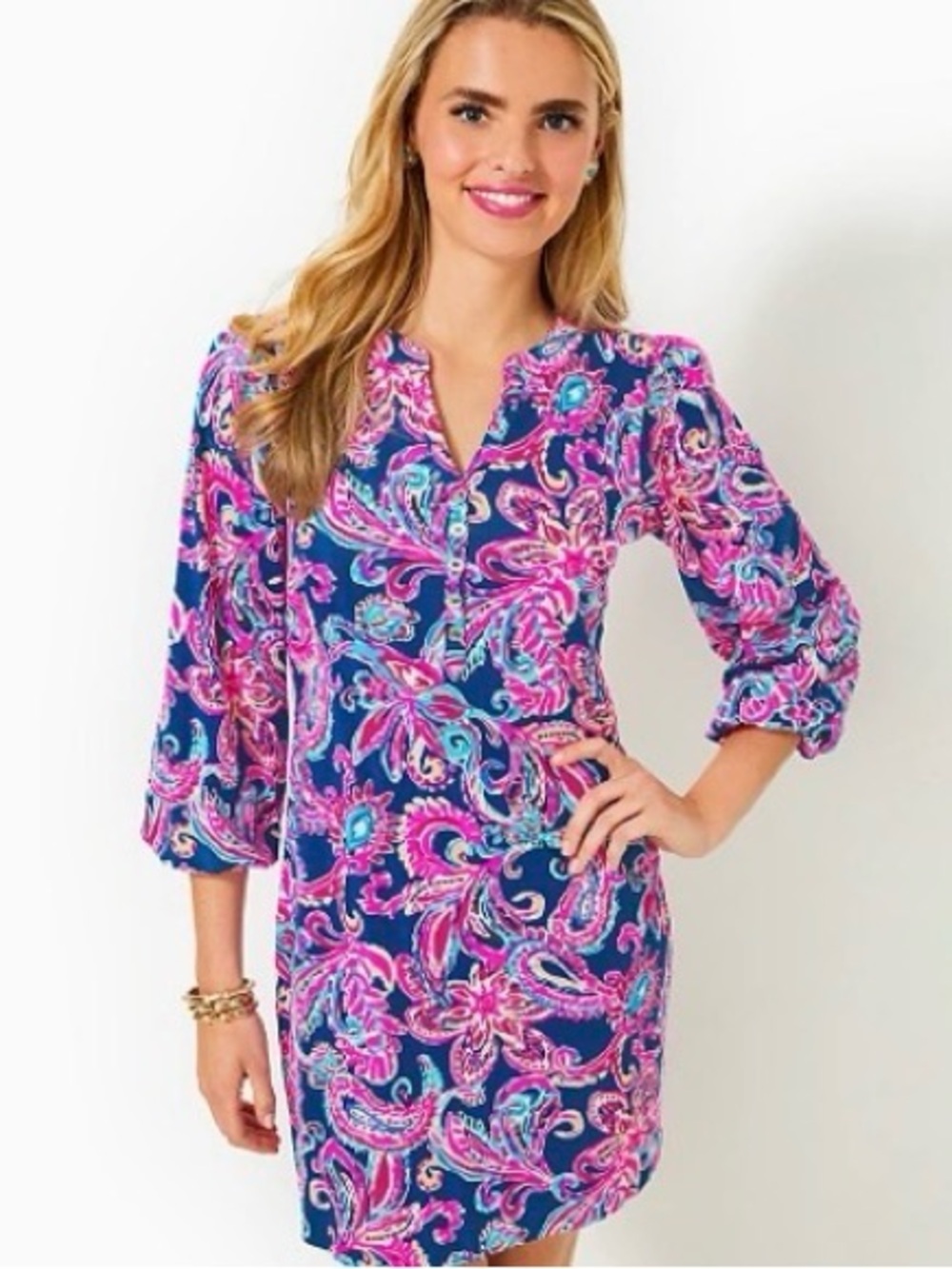 Lilly Pulitzer Emery Dress - Navy, Hot Pink & Aqua Paisley Top